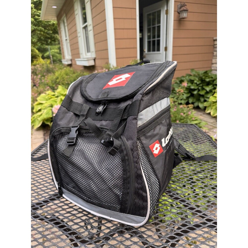 Vintage 90s Lotto Spell Out Box Logo Soccer Football Backpack Book Bag Black